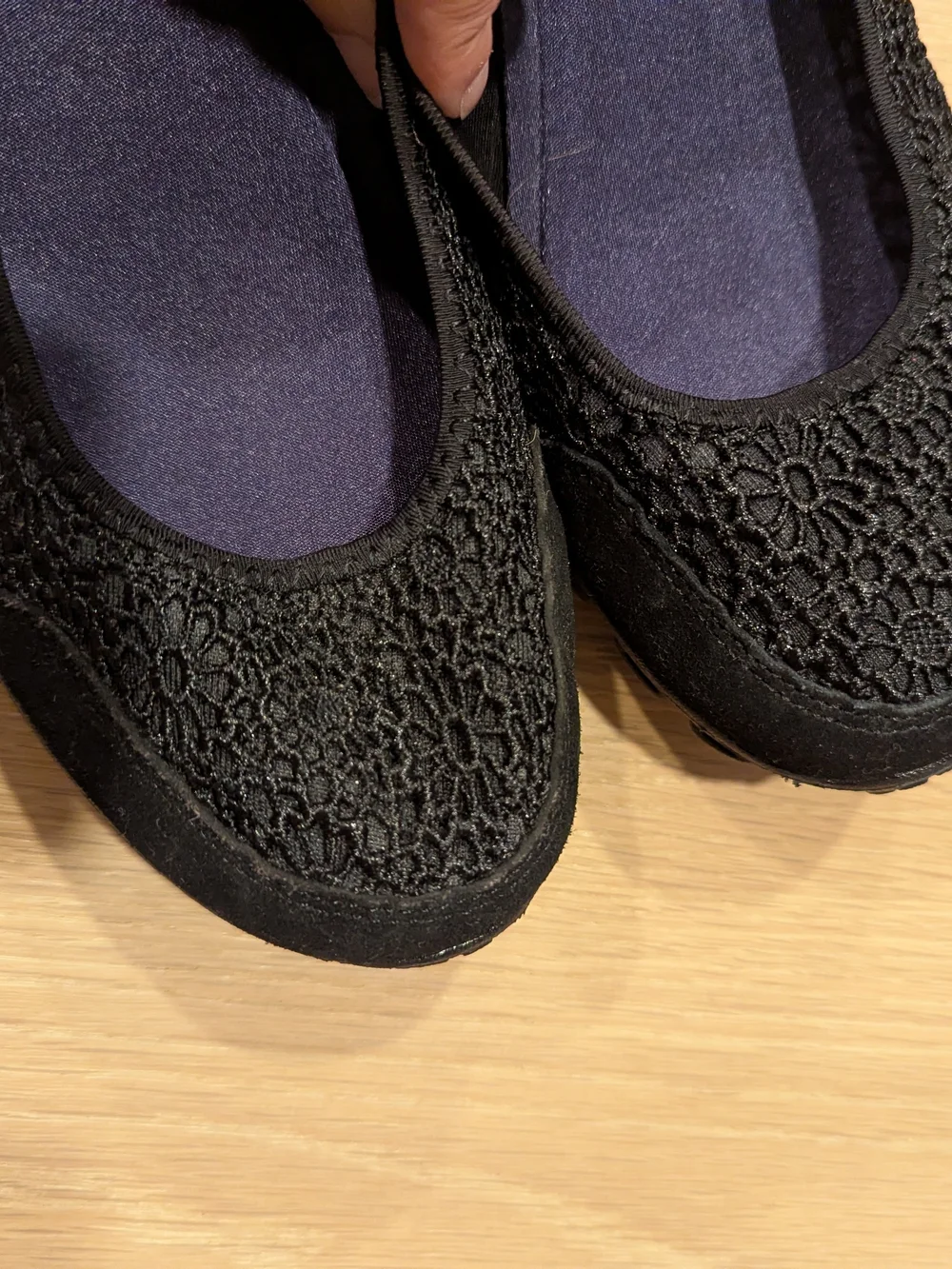 Skechers Black Floral Crochet Slip-On Ballet Flats